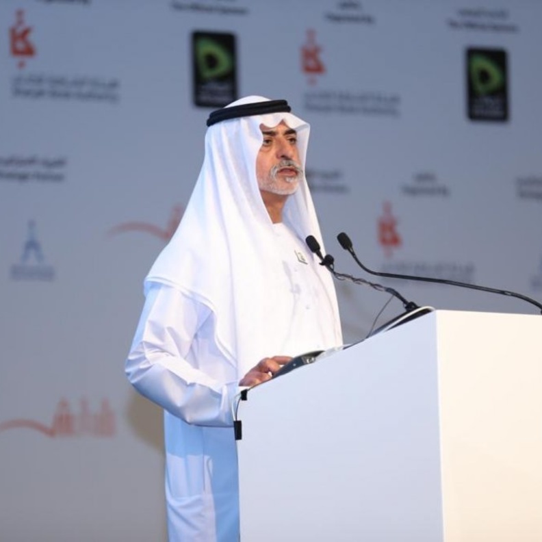 الشيخ نهيان بن مبارك آل نهيان أثناء إطلاق مشروع الـ 1000 إبداع في مجال التسامح والأخوة الإنسانية