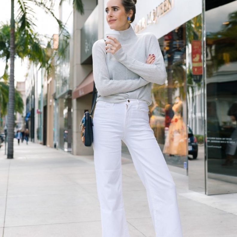 تنسيقات شتوية شبابية في الجينز الأبيض