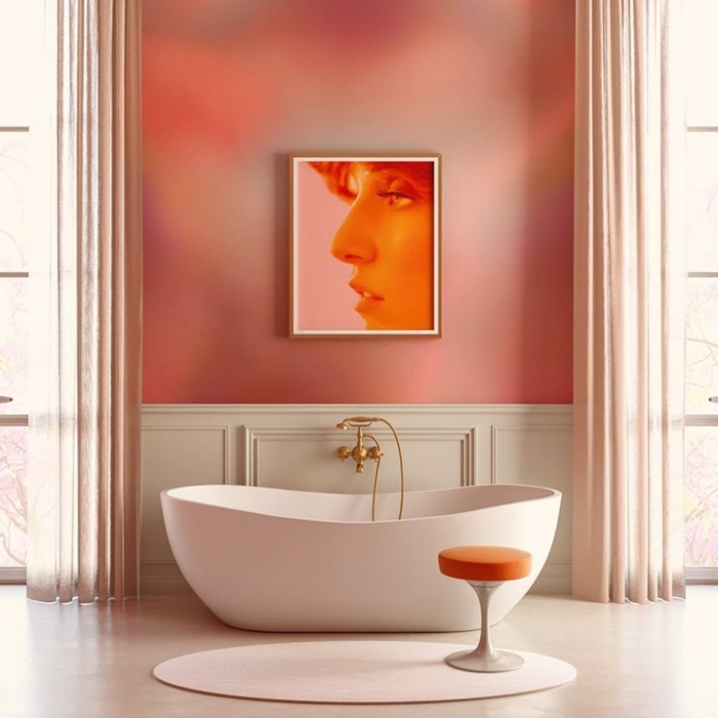 مغاسل مودرن باللون الزهري مع بريق الذهبي لديكور حمام فريد