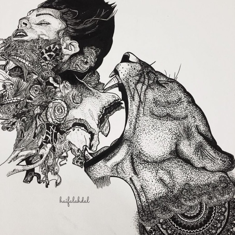 من لوحات الفنانة هيفاء الأهدل