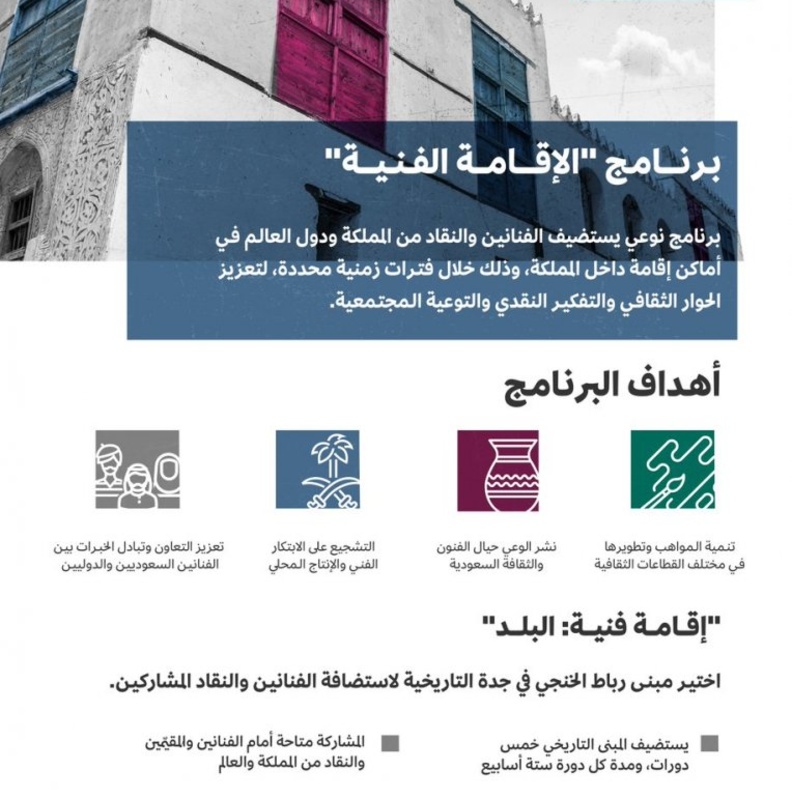 وزارة الثقافة تعلن إطلاق برنامج الإقامة الفنية في جدة
