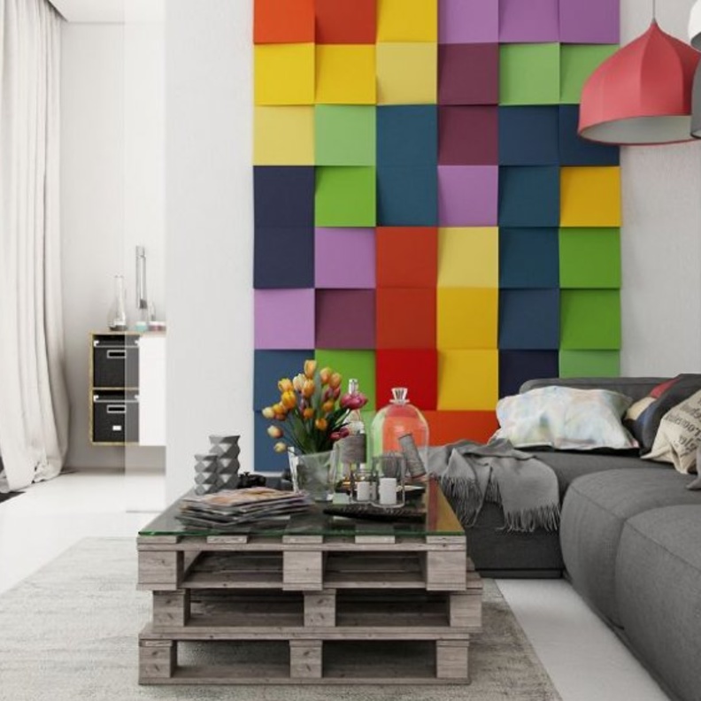 تصاميم جبس بورد لجدار غرفة المعيشة بألوان مبهجة