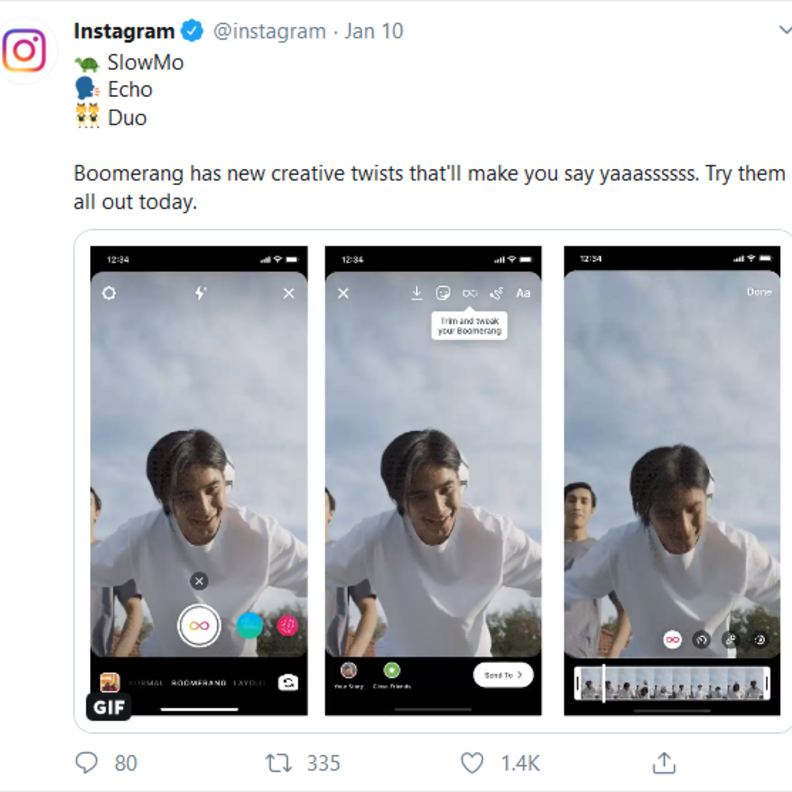  إضافة المؤثرات الخاصة SlowMo و Echo و Duo إلى Boomerangs