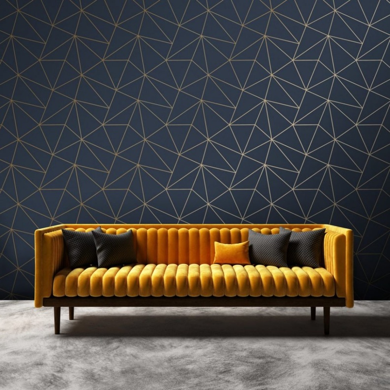 الخطوط الهندسية ترسم نقشة عصرية على جدار غرفة المعيشة المودرن