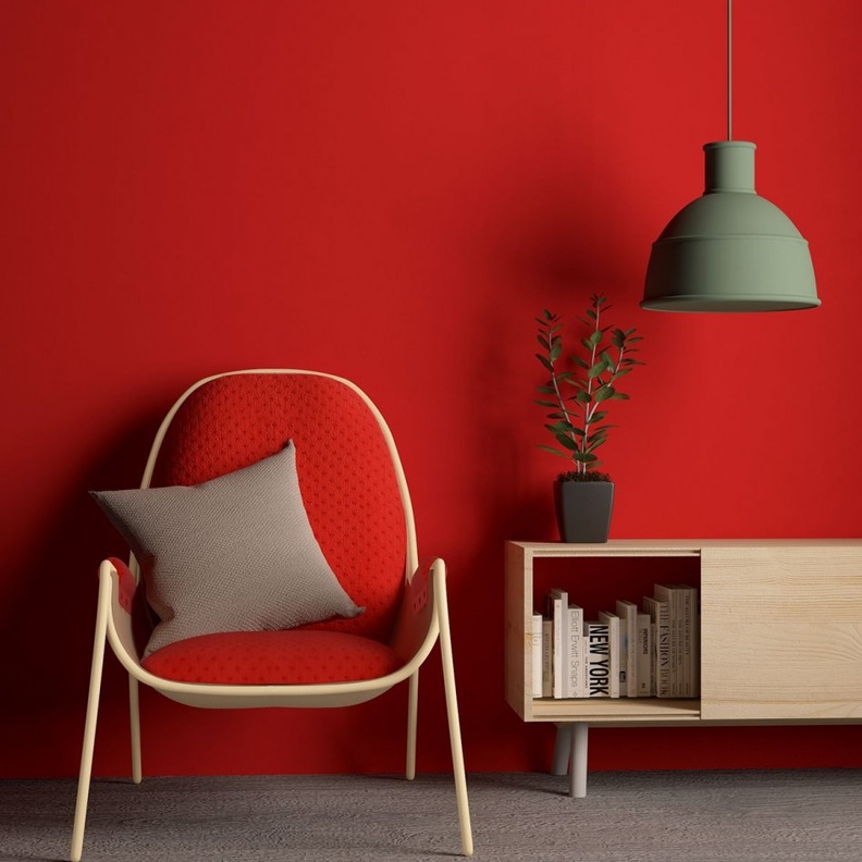 أثاث غرفة معيشة مريح وعصري بجمال اللون الأحمر