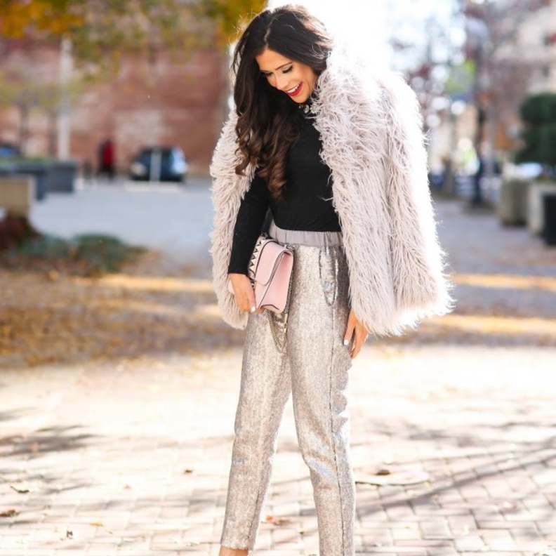  فخامة وأناقة لتنسيق السروال الترتر الفضي البراق