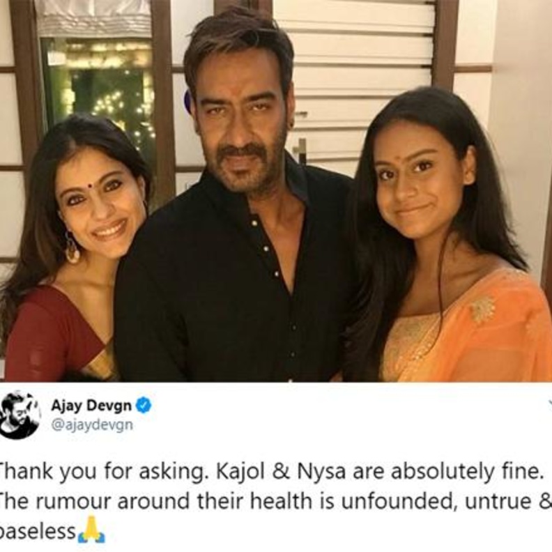 أجاي ديفجان يعلق على شائعات إصابة زوجته كاجول وابنتهما بعدوى كورونا