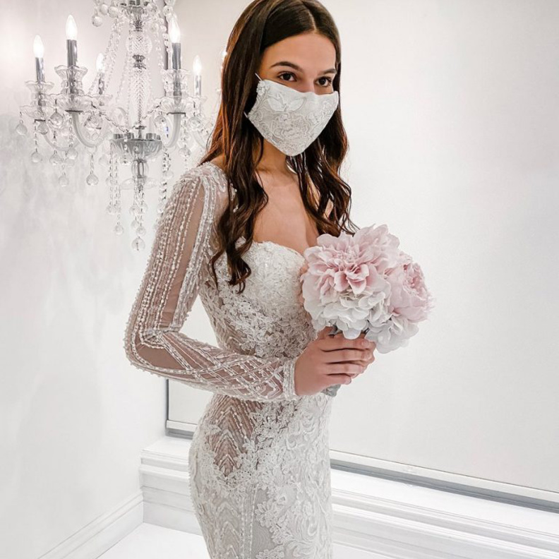  ماركة ويني كوتور لفساتين الزفاف تواجه جائحة كورونا بتصميم الكمامات Winnie Couture