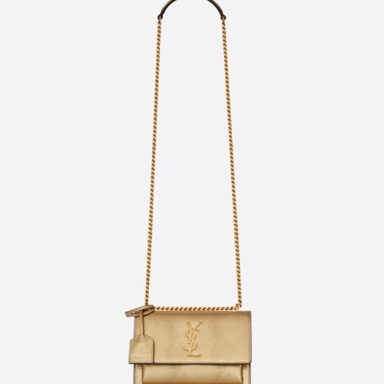 حقيبة «سانست» الصغيرة باللون الذهبي والجلد النافر