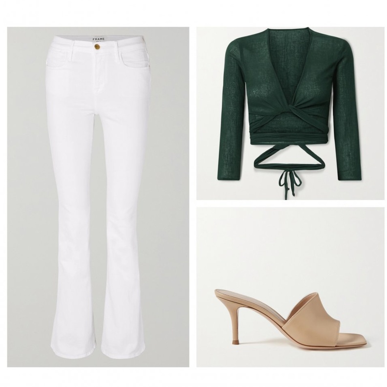  اطلالة أنيقة وراقية بالجينز الأبيض بالقصة الكلاسيكية