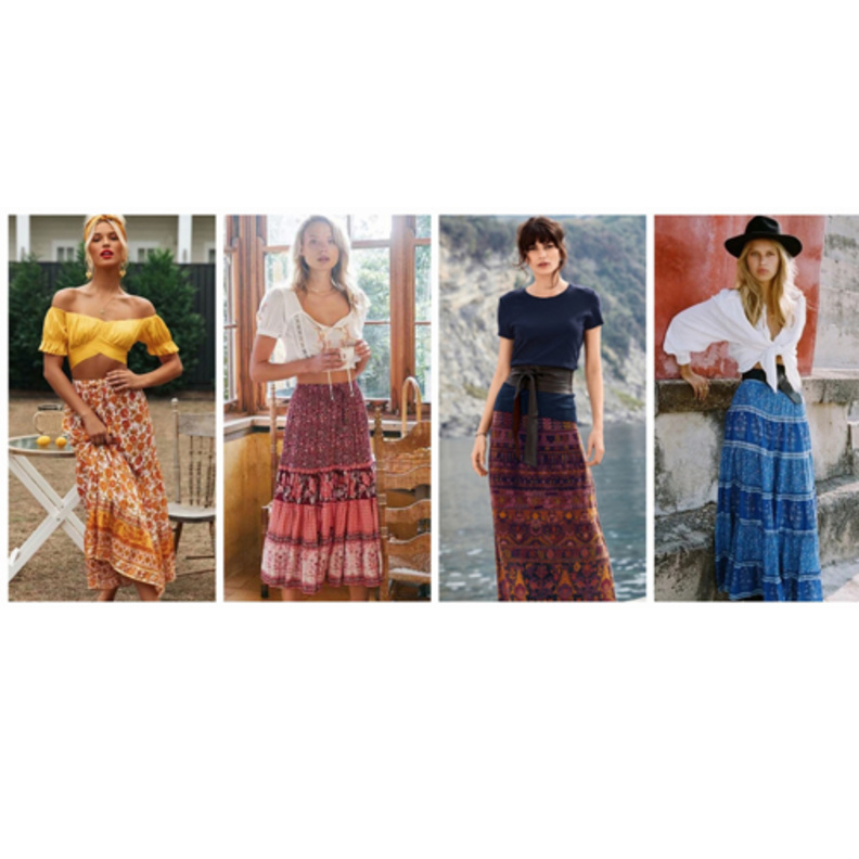  اطلالات شبابية جذابة وملونة بأجمل تصاميم التنانير البوهيمية