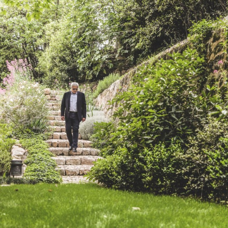 François Demachy in the garden at Les Fontaines Parfumées, his perfume lab in Grasse 2020