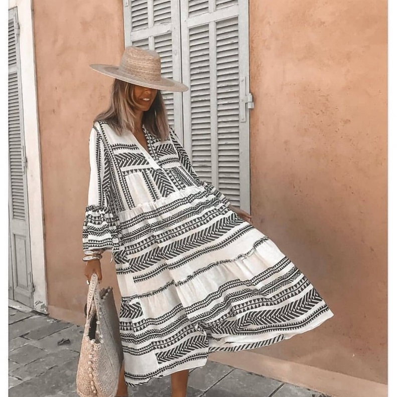 فستان ماكسي بطبعة عرقية