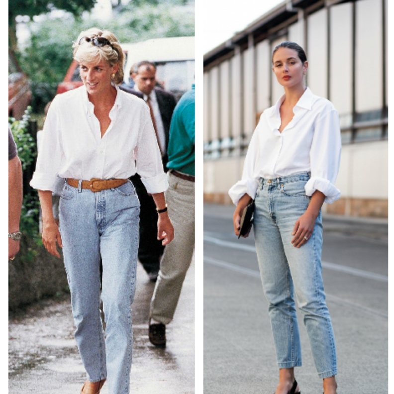  القميص الأبيض مع الجينز بأسلوب الليدي ديانا