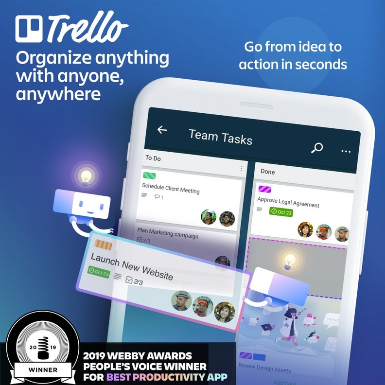 من مميزات تطبيق Trello أنه يقوم بتنظيم العمل و تقسيمه من خلال إمكانية إنشاء عدد غير محدود من اللوحات و القوائم و البطاقات