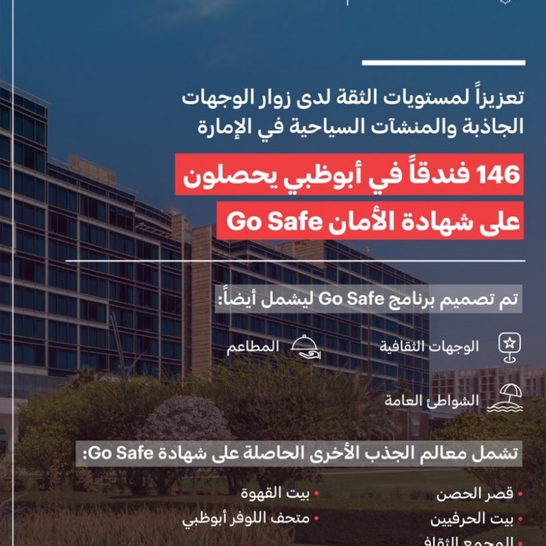 حصول 146 فندقاً في إمارة أبوظبي على شهادة الأمان Go Safe 
