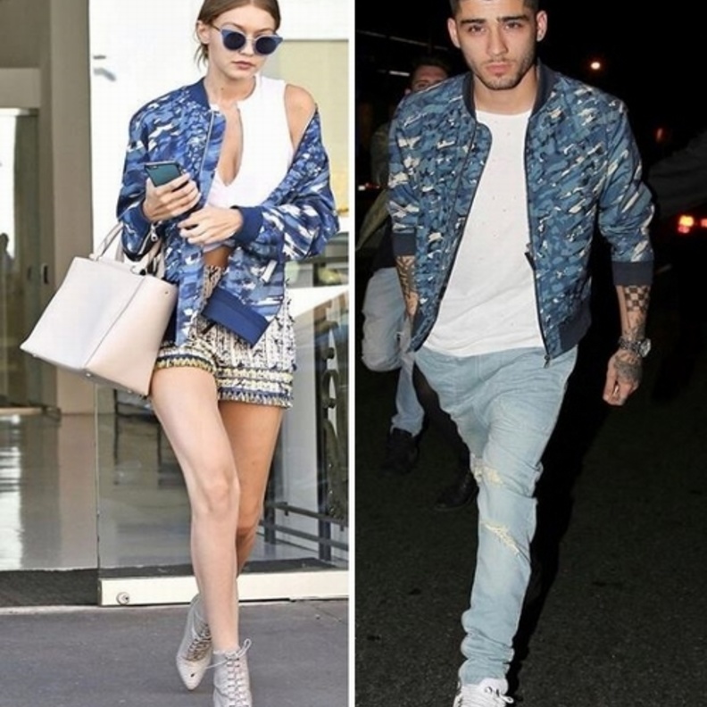 فتألقت جيجي بجاكيت البومبر مع الشورت فيما نسّقها زين مع التيشيرت والسروال الجينز