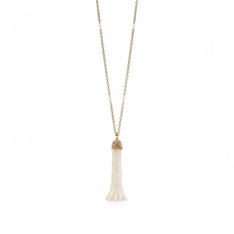  عقد ذهب اصفر مزدان بشراشيب من اللؤلؤ من Tiffany & Co