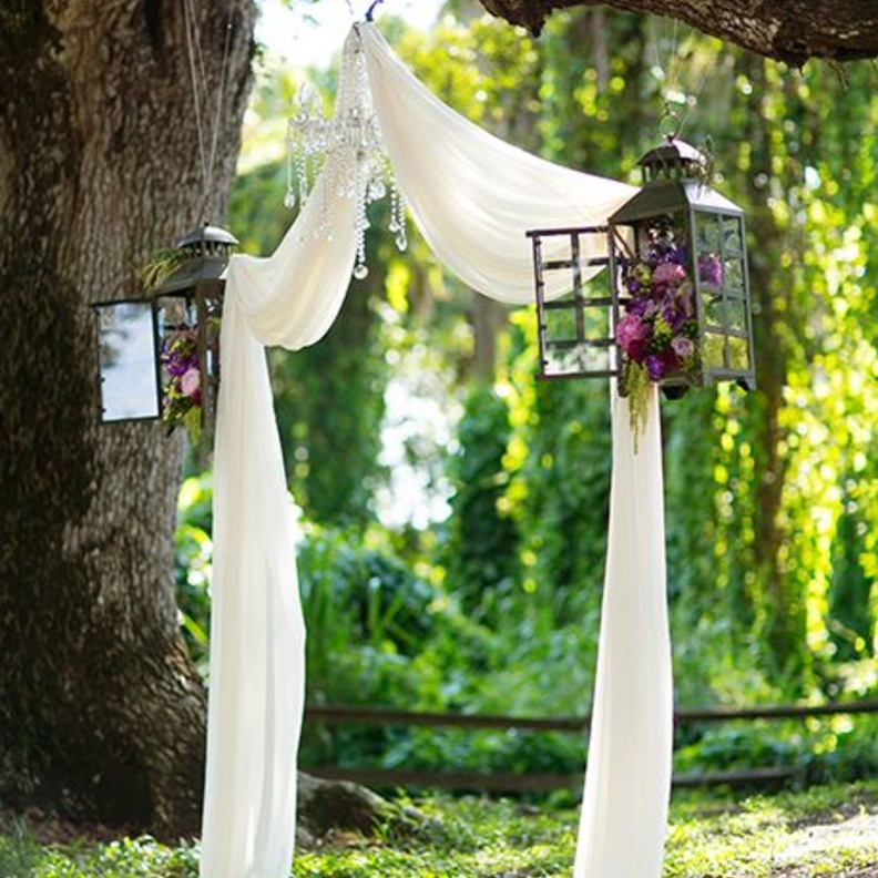 اجواء زينة الستائر على الشجر في حفلات الزفاف المفتوحة