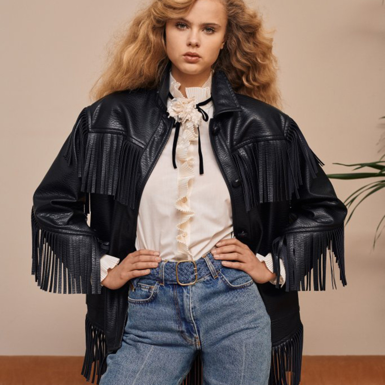  جاكيت جلد مزين بالشراريب من  Philosophy di Lorenzo Serafini