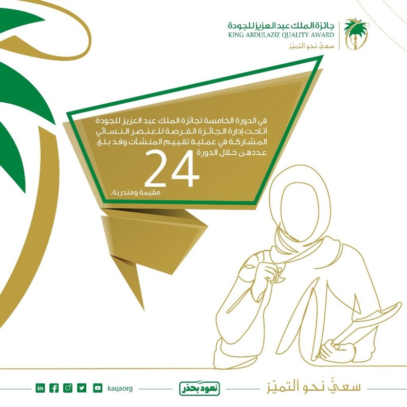  24 سعودية يشاركن في تقييم جائزة الملك عبدالعزيز للجودة