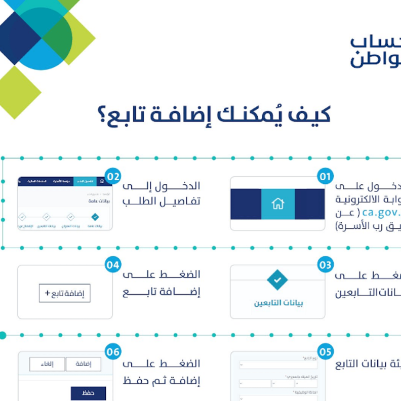 حساب المواطن خطوات اضافة تابع جديد 1442