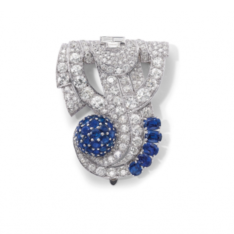  بروش أرت ديكو بالماس والياقوت الأزرق