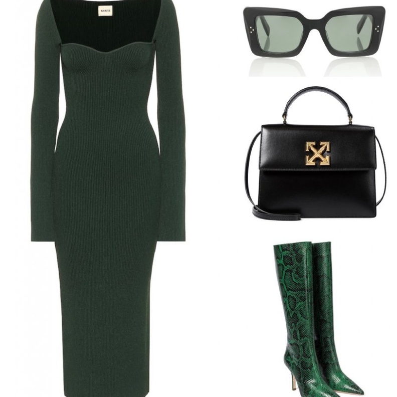 اطلالة أنيقة وعصرية بالفستان الأخضر من الصوف