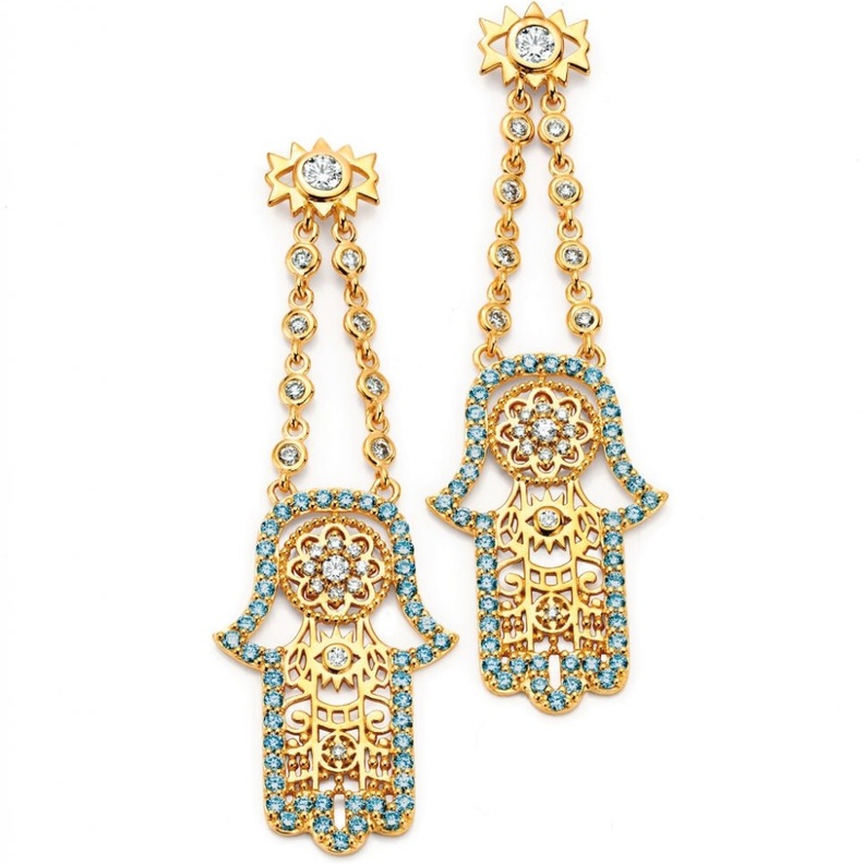 أقراط مرصعة بالزبرجد والألماس من الذهب الأصفر من Buddha mama