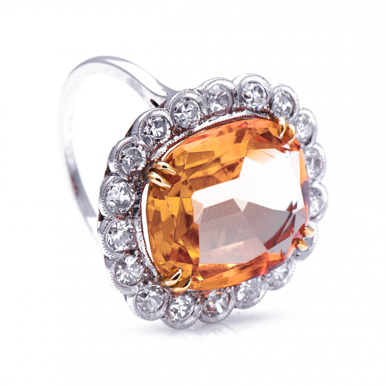  خاتم عتيق على الطرزا الإدواردي من البلاتين والألماس ومرصع بحجر من التوباز