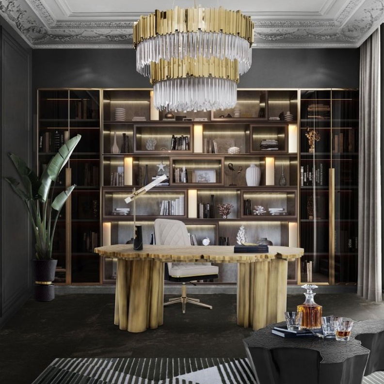  بريق الذهبي في ديكور مكتب منزلي 2021