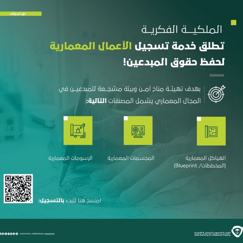  الملكية الفكرية تطلق خدمة تسجيل الأعمال المعمارية لحفظ حقوق المبدعين