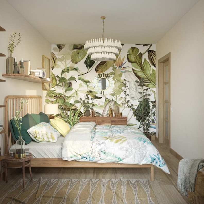 الأخضر في ديكورات غر فالنوم بالنمط الاستوائي