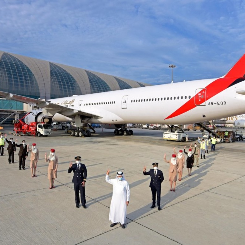  الرحلة الأولى مع فريق من متلقي اللقاح بالكامل لطيران الامارات