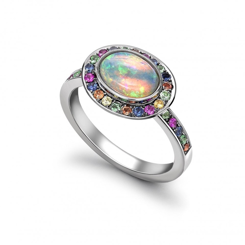 خاتم الهالة بالأوبال وألوان قوس قزح من ثيو فينيل Theo Fennell