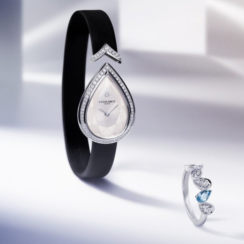  ساعة Joséphine Aigrette من Chaumet من الذهب الأبيض والألماس وسوار ساتان