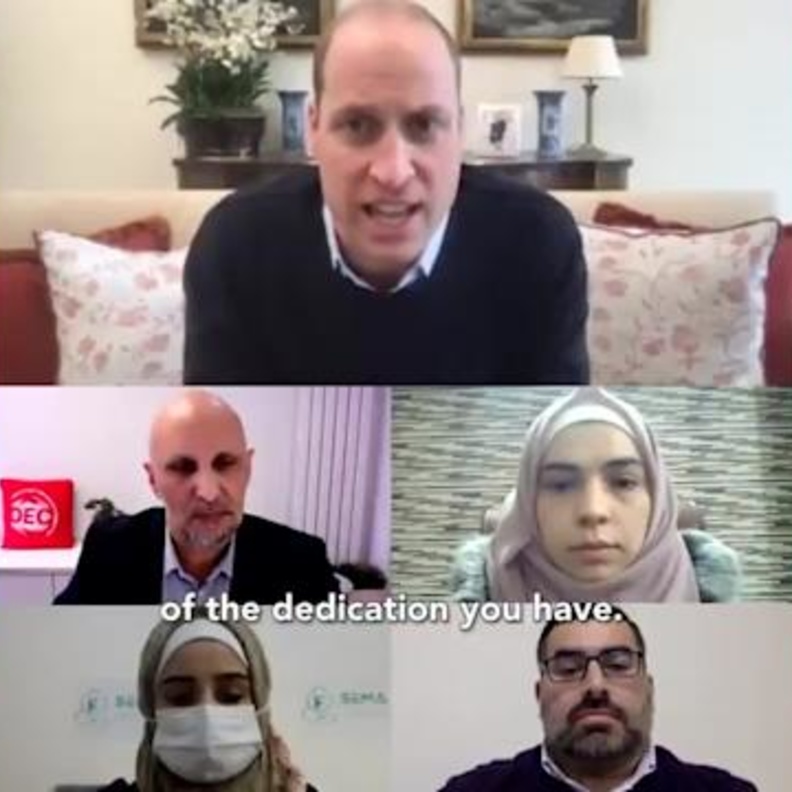 الأمير وليام يتحدث مع موظفي إغاثة سوريين عن عملهم خلال جائحة كورونا