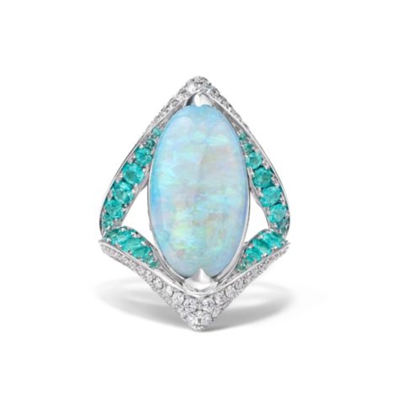 خاتم من ديفيد موريس David Morris مرصع بالأوبال والتورمالين