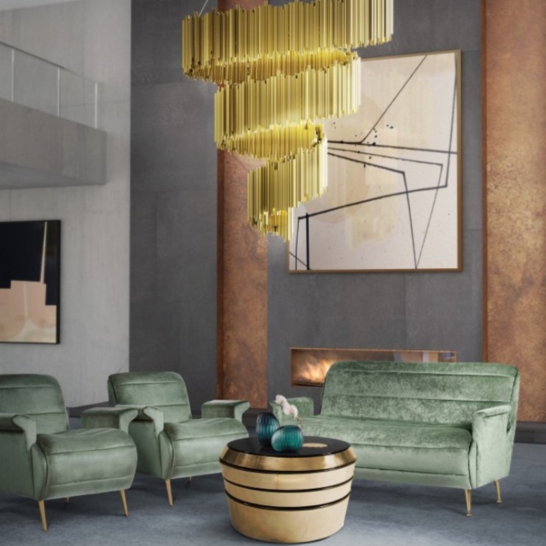 الذهبي البراق في تصميم ثريات غرف المعيشة