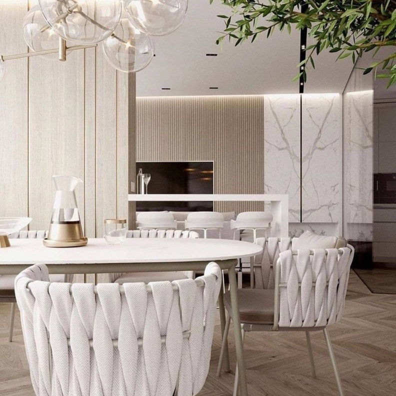  الحواف المنحنية في تصاميم أثاث غرف الطعام 2021