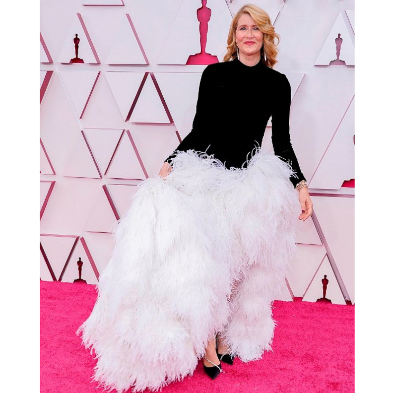 فستان الممثلة Laura Dern تحوّل إلى محط إنتقاد مواقع التواصل الإجتماعي بسبب تنورة الريش