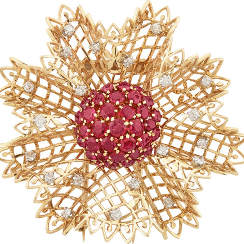  مشـبك لايس، 1943 باتيـن، ذهـب أصفـر، ذهب أبيض، ياقوت، ماس