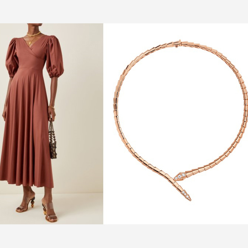 قلادة من Bvlgari مع فستان من Maygel Coronel