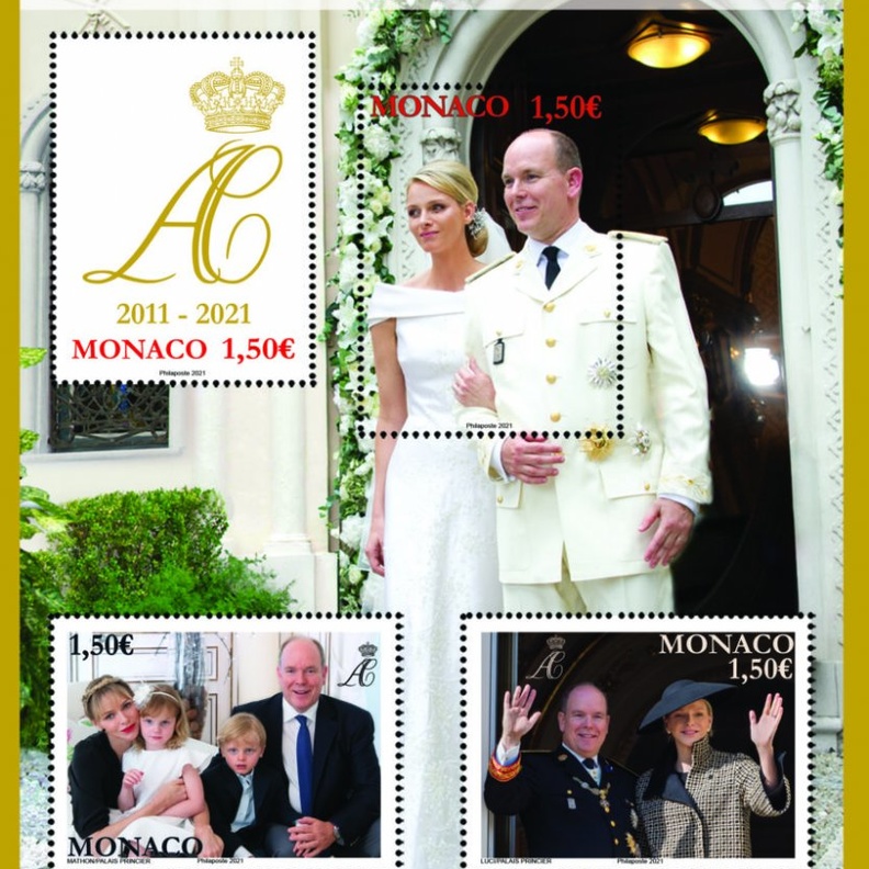 طوابع تذكارية بمناسبة الذكرى السنوية لزواج أمير وأميرة موناكو