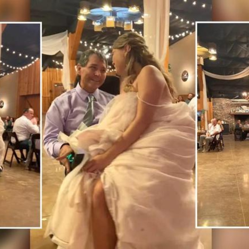 والد العروس يحمل ابنته على كرسيه المتحرك