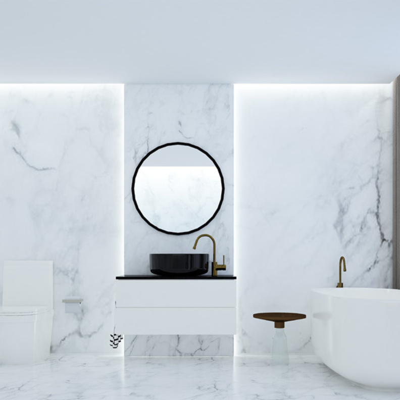  الرخام الأبيض الفاخر لديكور حمام رائع