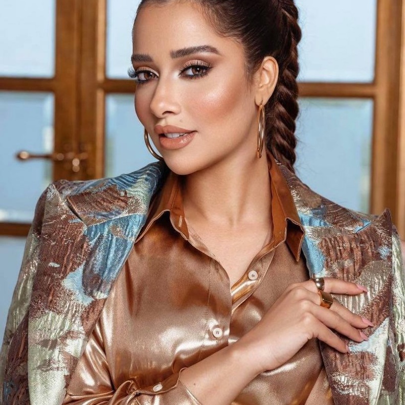  تسريحات شعر الضفائر الخلفية بأسلوب بلقيس فتحي- الصورة من حسابها على انستغرام