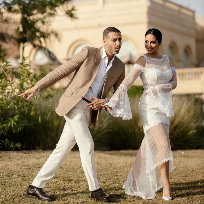 محمد الفراج وبسنت شوقي خلال حفل زفافهما- الصورة من انستغرام الفنانة