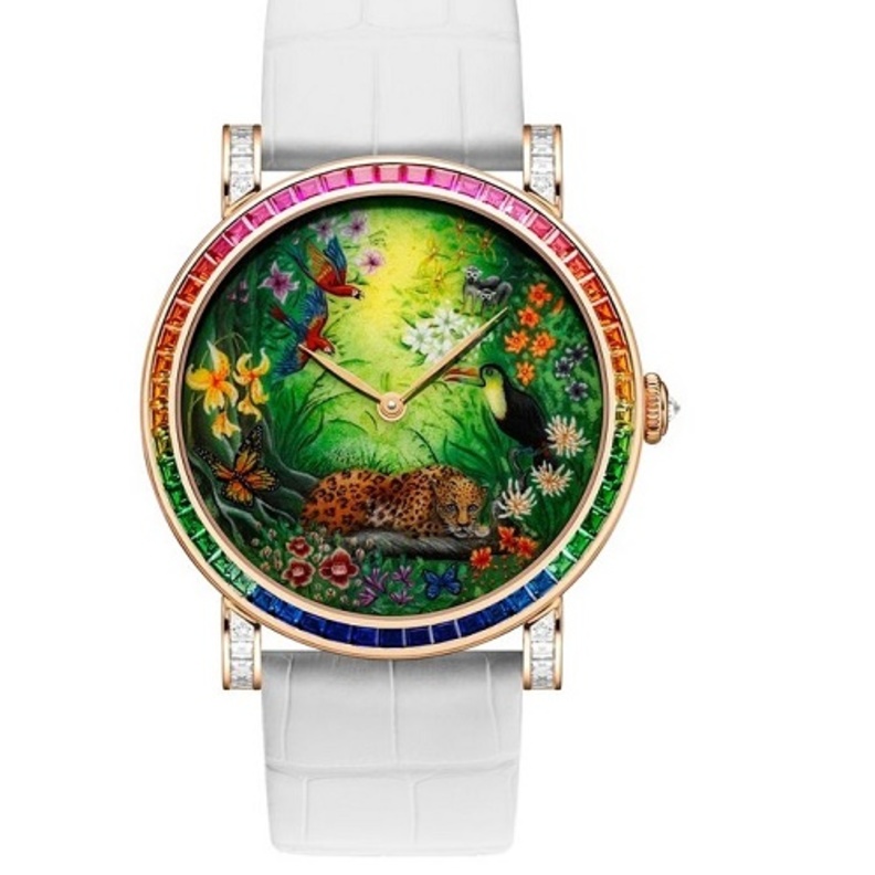 ساعة الماس مثبتة على جلد ابيض فاخر من تصميم DeLaneau