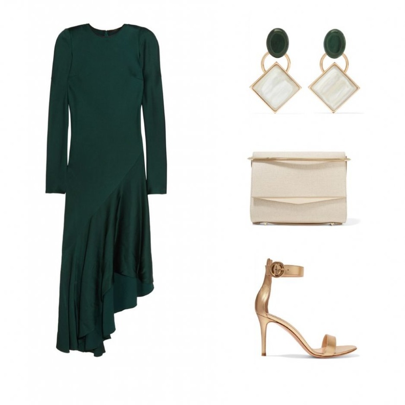 اطلالة راقية وأنيقة بفستان محتشم باللون الزيتي